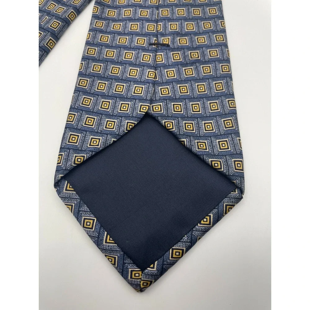 Jos A Bank Corporate Collection Silk Tie Blue Gold Geometric Square Mens Necktie